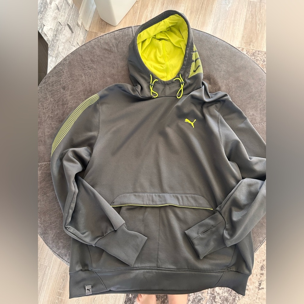 Gray Puma Hoodie with Neon Accents